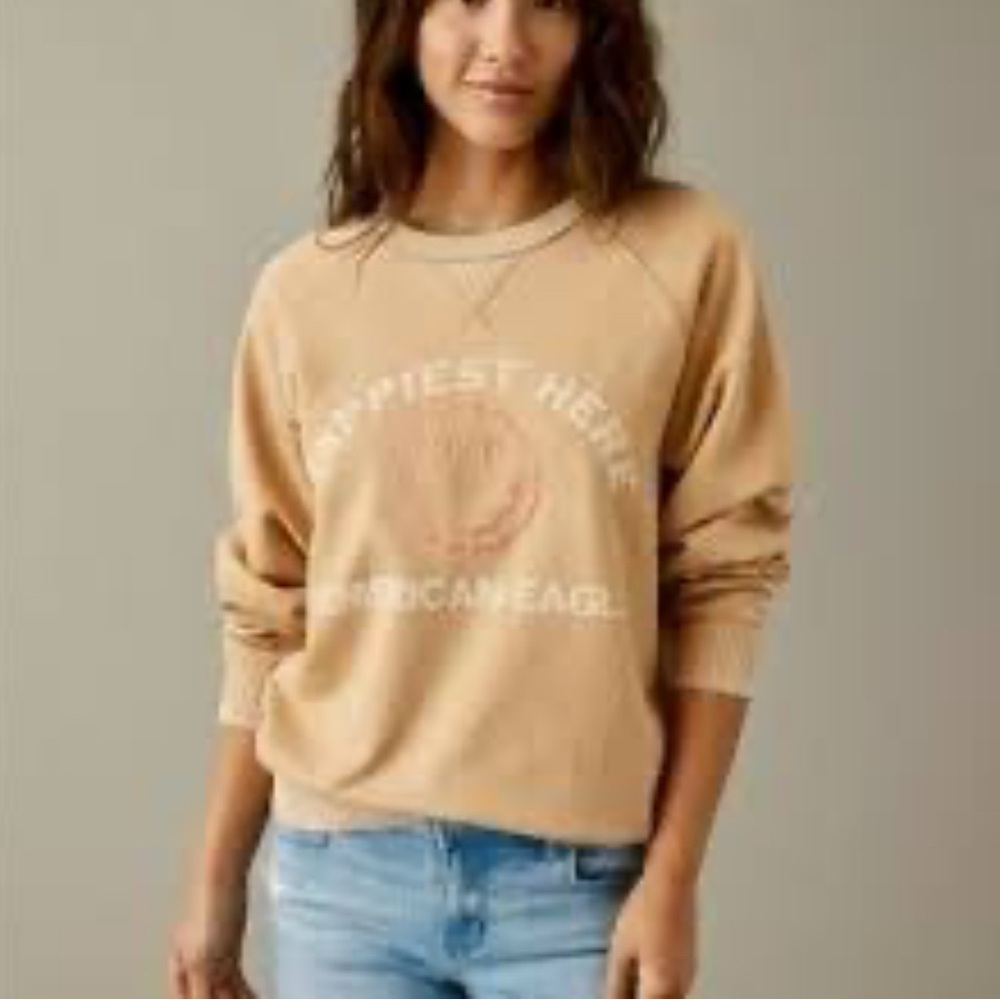 American Eagle Outfitters Happiest Smile Tan Sweatshirt